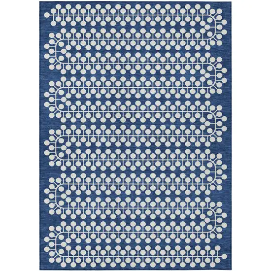 Navy Blue And Ivory Geometric Washable Indoor Outdoor Area Rug Photo 2