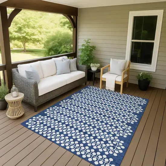 Navy Blue And Ivory Geometric Washable Indoor Outdoor Area Rug Photo 6