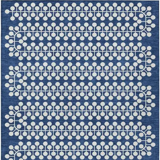 Navy Blue And Ivory Geometric Washable Indoor Outdoor Area Rug Photo 4