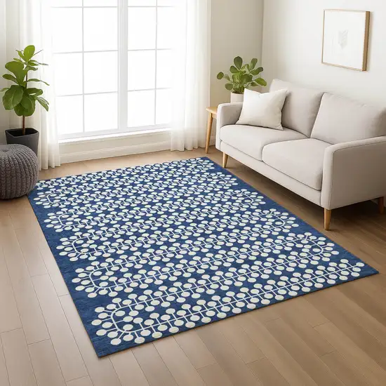 Navy Blue And Ivory Geometric Washable Indoor Outdoor Area Rug Photo 7