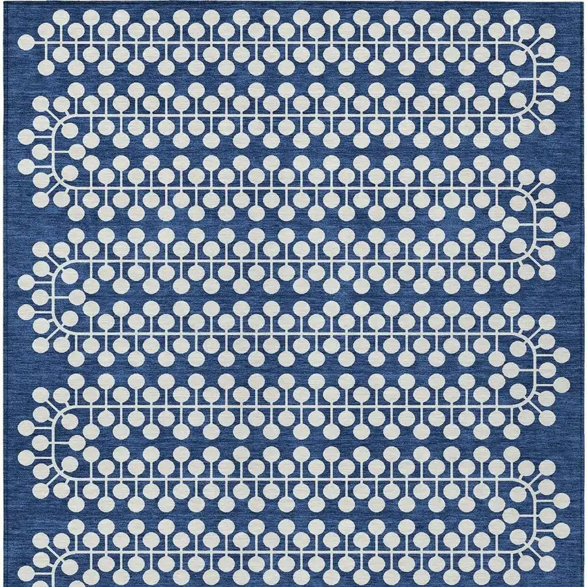 Navy Blue And Ivory Geometric Washable Indoor Outdoor Area Rug Photo 5