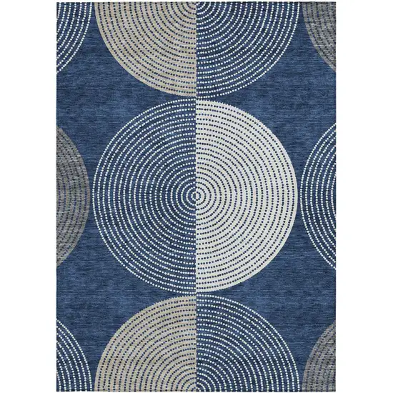 Navy Blue And Ivory Geometric Washable Indoor Outdoor Area Rug Photo 2