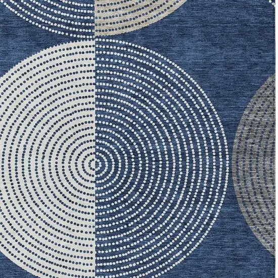 Navy Blue And Ivory Geometric Washable Indoor Outdoor Area Rug Photo 6