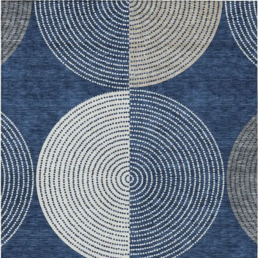 Navy Blue And Ivory Geometric Washable Indoor Outdoor Area Rug Photo 5