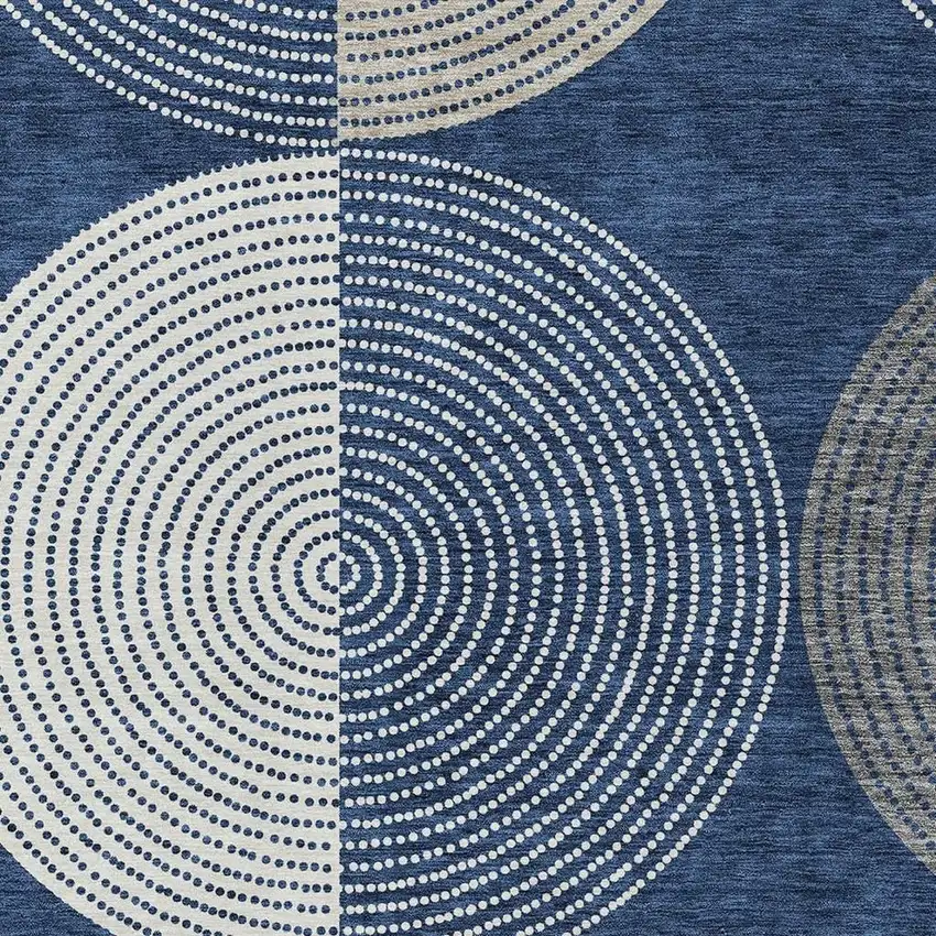 Navy Blue And Ivory Geometric Washable Indoor Outdoor Area Rug Photo 7