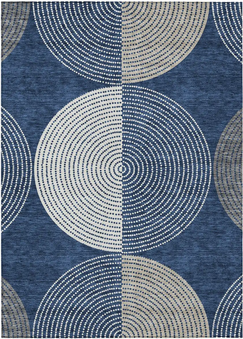 Navy Blue And Ivory Geometric Washable Indoor Outdoor Area Rug Photo 2