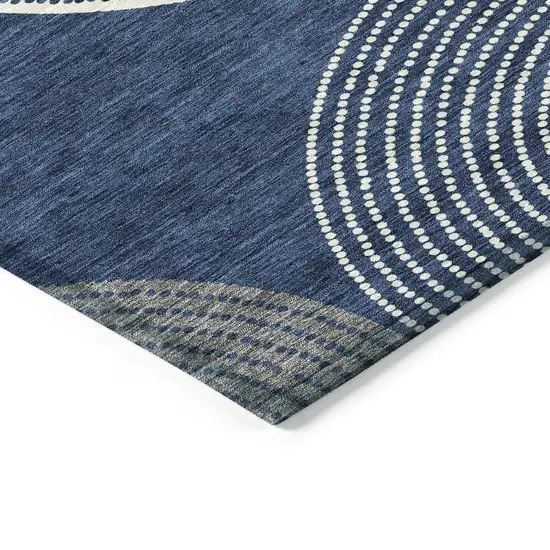Navy Blue And Ivory Geometric Washable Indoor Outdoor Area Rug Photo 4