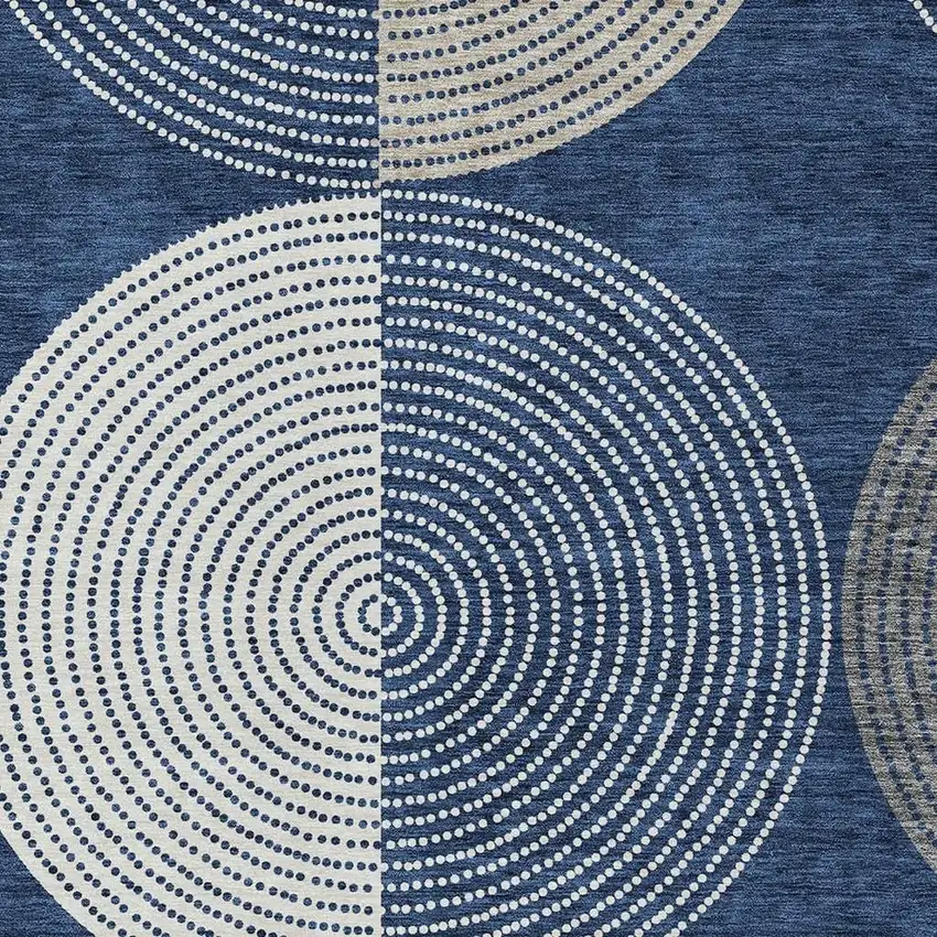 Navy Blue And Ivory Geometric Washable Indoor Outdoor Area Rug Photo 7