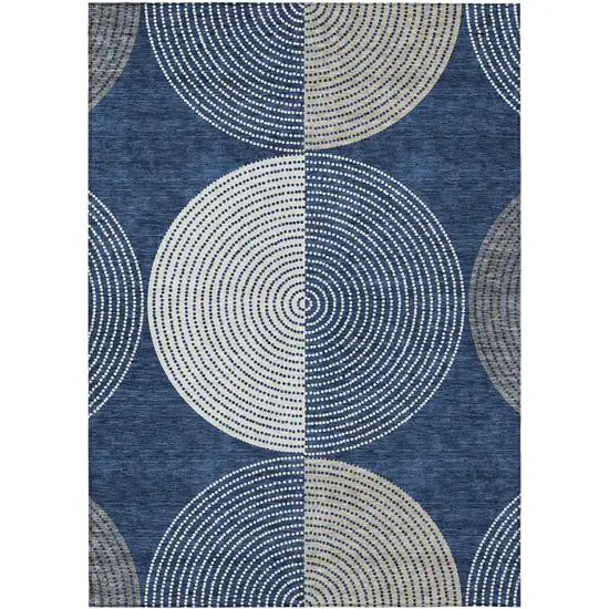 Navy Blue And Ivory Geometric Washable Indoor Outdoor Area Rug Photo 2