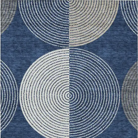 Navy Blue And Ivory Geometric Washable Indoor Outdoor Area Rug Photo 6