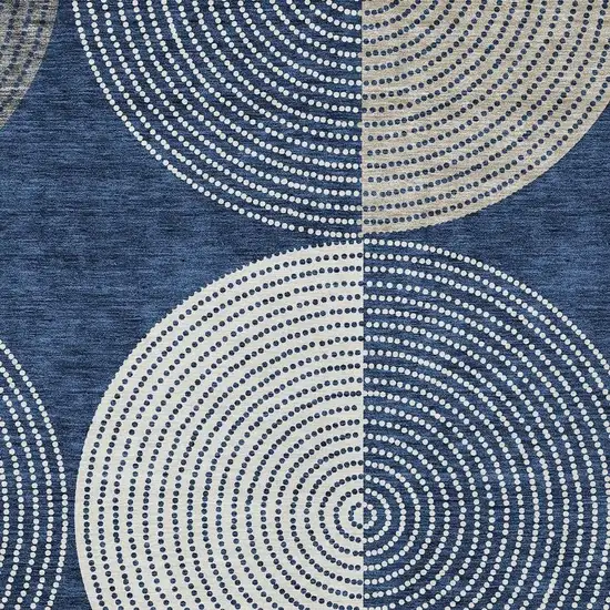 Navy Blue And Ivory Geometric Washable Indoor Outdoor Area Rug Photo 5