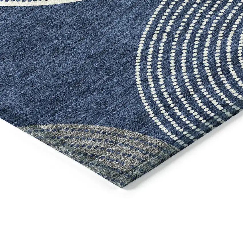 Navy Blue And Ivory Geometric Washable Indoor Outdoor Area Rug Photo 4