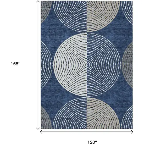 Navy Blue And Ivory Geometric Washable Indoor Outdoor Area Rug Photo 3