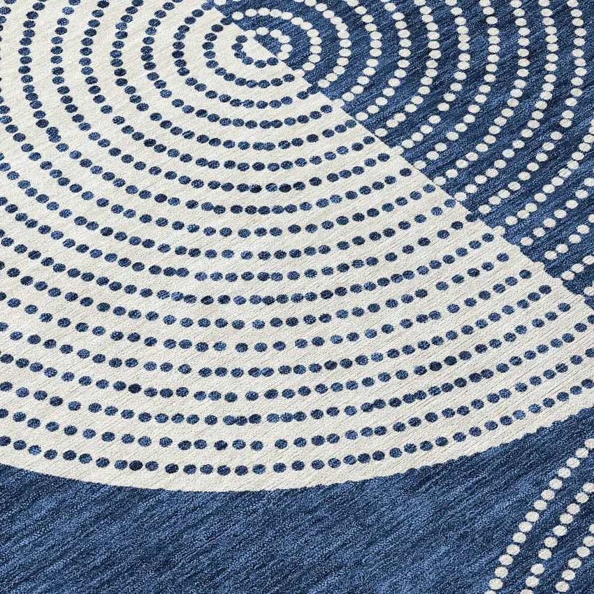 Navy Blue And Ivory Geometric Washable Indoor Outdoor Area Rug Photo 8