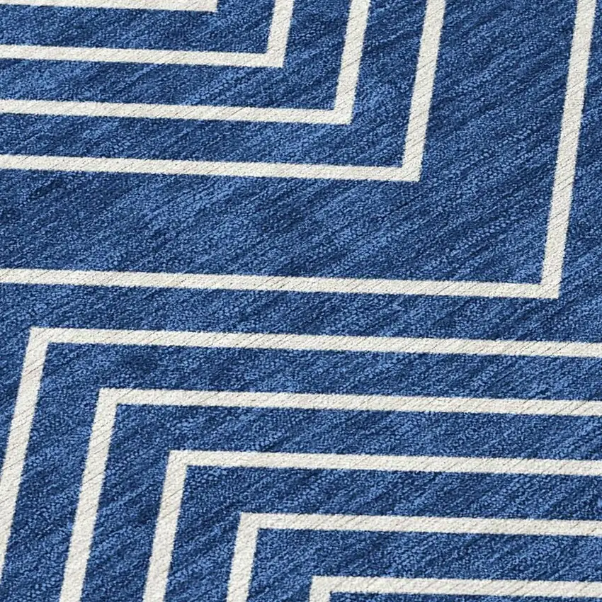 Navy Blue And Ivory Geometric Washable Indoor Outdoor Area Rug Photo 2