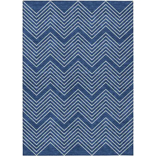 Navy Blue And Ivory Geometric Washable Indoor Outdoor Area Rug Photo 8