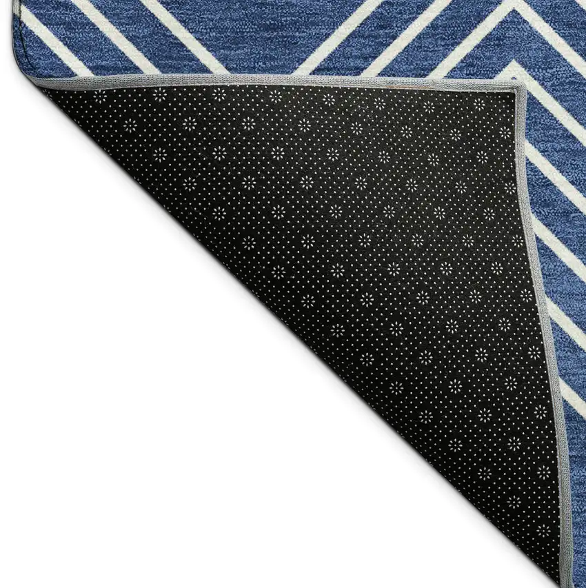 Navy Blue And Ivory Geometric Washable Indoor Outdoor Area Rug Photo 9