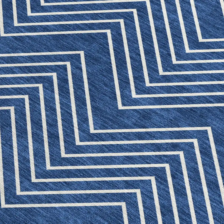 Navy Blue And Ivory Geometric Washable Indoor Outdoor Area Rug Photo 2