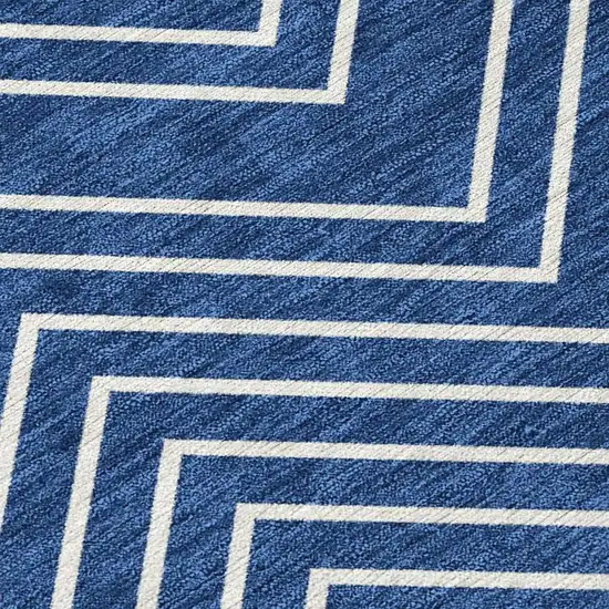 Navy Blue And Ivory Geometric Washable Indoor Outdoor Area Rug Photo 2