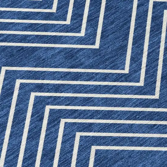 Navy Blue And Ivory Geometric Washable Indoor Outdoor Area Rug Photo 2