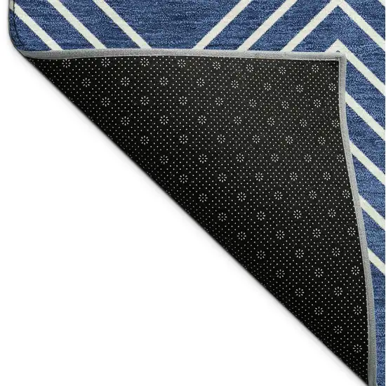 Navy Blue And Ivory Geometric Washable Indoor Outdoor Area Rug Photo 9