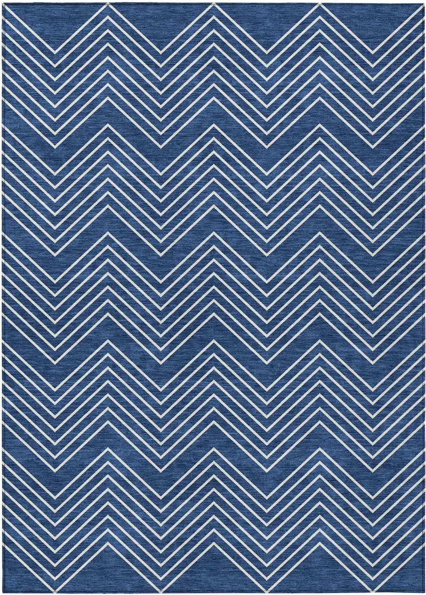 Navy Blue And Ivory Geometric Washable Indoor Outdoor Area Rug Photo 8