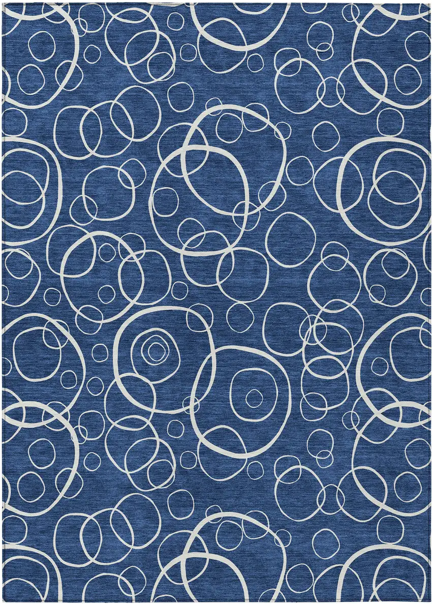 Navy Blue And Ivory Geometric Washable Indoor Outdoor Area Rug Photo 9