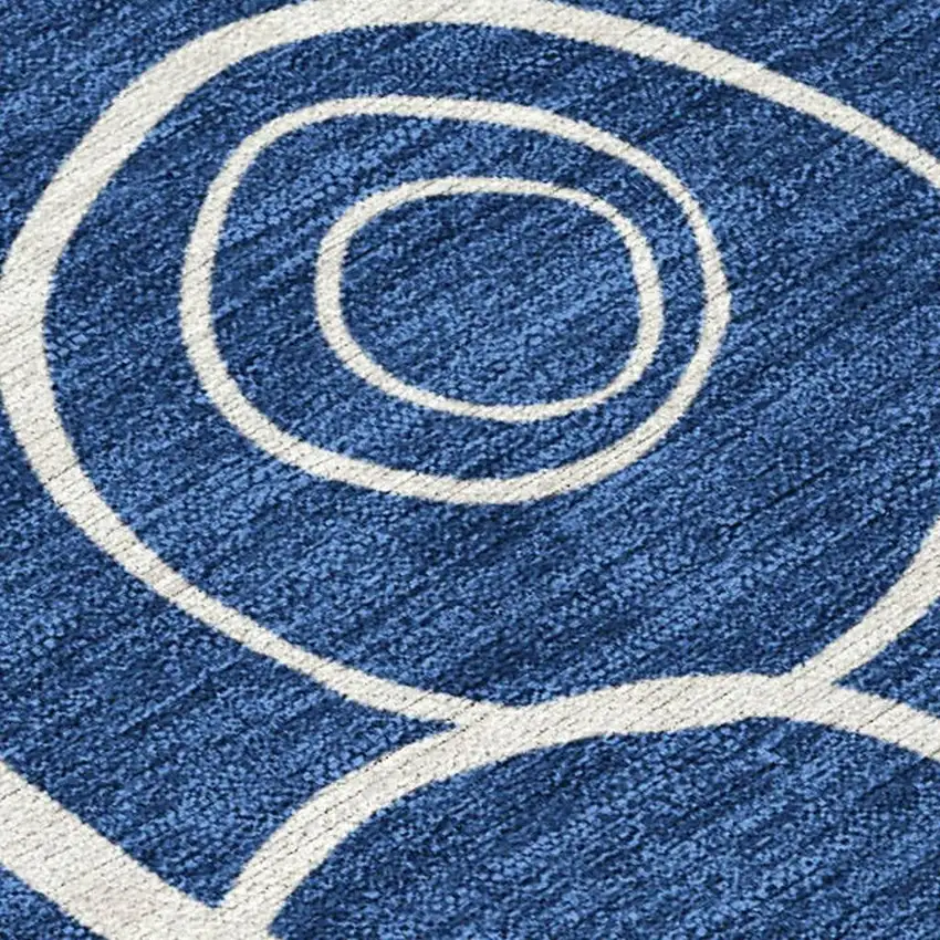 Navy Blue And Ivory Geometric Washable Indoor Outdoor Area Rug Photo 3