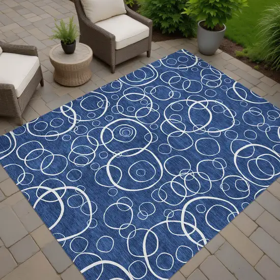 Navy Blue And Ivory Geometric Washable Indoor Outdoor Area Rug Photo 7
