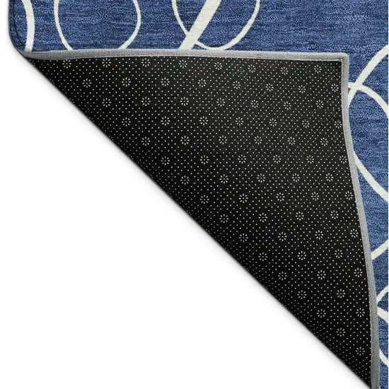 Navy Blue And Ivory Geometric Washable Indoor Outdoor Area Rug Photo 5
