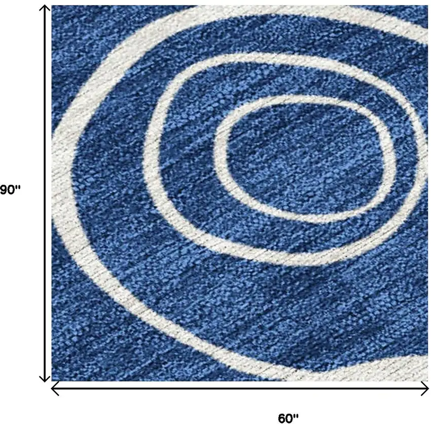 Navy Blue And Ivory Geometric Washable Indoor Outdoor Area Rug Photo 7
