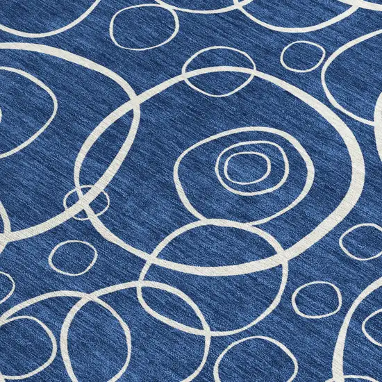 Navy Blue And Ivory Geometric Washable Indoor Outdoor Area Rug Photo 3