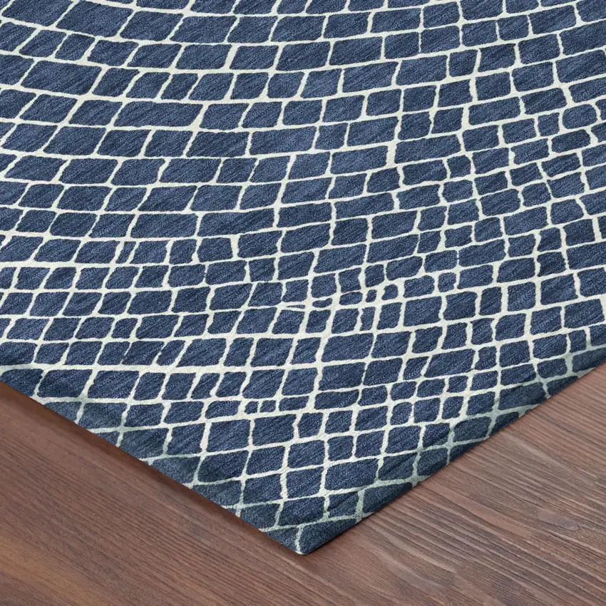 Navy Blue And Ivory Geometric Washable Indoor Outdoor Area Rug Photo 4