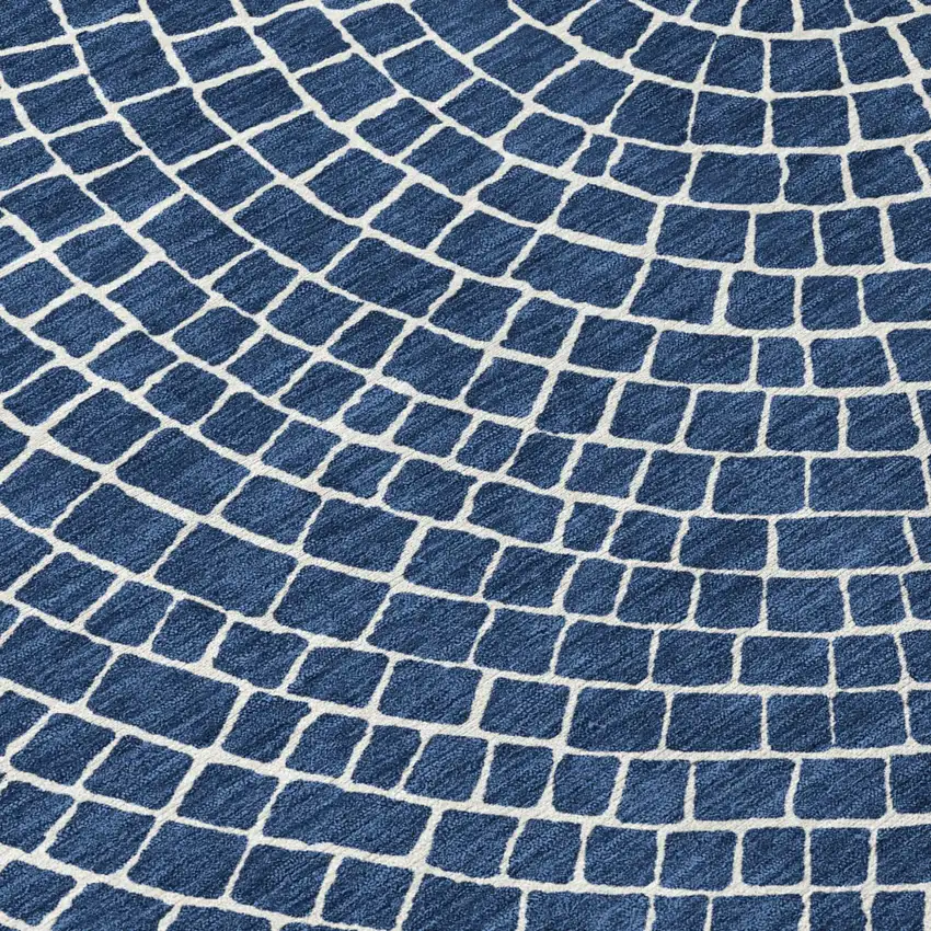 Navy Blue And Ivory Geometric Washable Indoor Outdoor Area Rug Photo 5