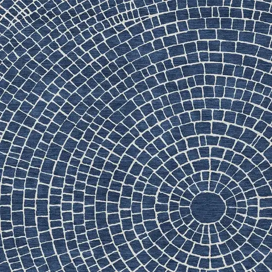 Navy Blue And Ivory Geometric Washable Indoor Outdoor Area Rug Photo 2
