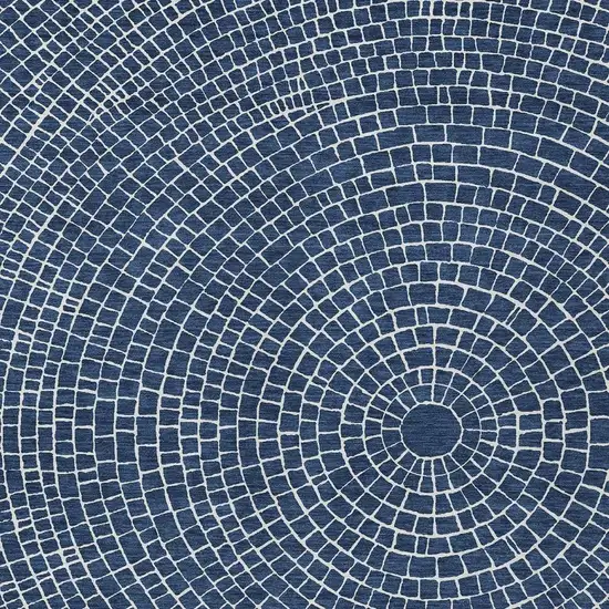 Navy Blue And Ivory Geometric Washable Indoor Outdoor Area Rug Photo 3