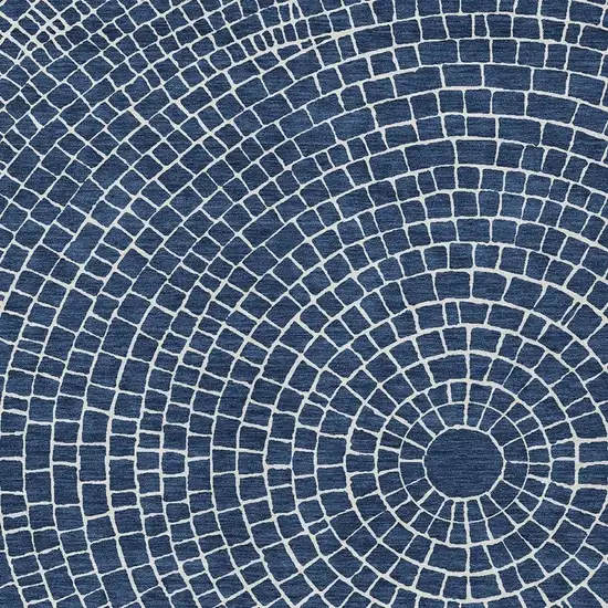 Navy Blue And Ivory Geometric Washable Indoor Outdoor Area Rug Photo 2