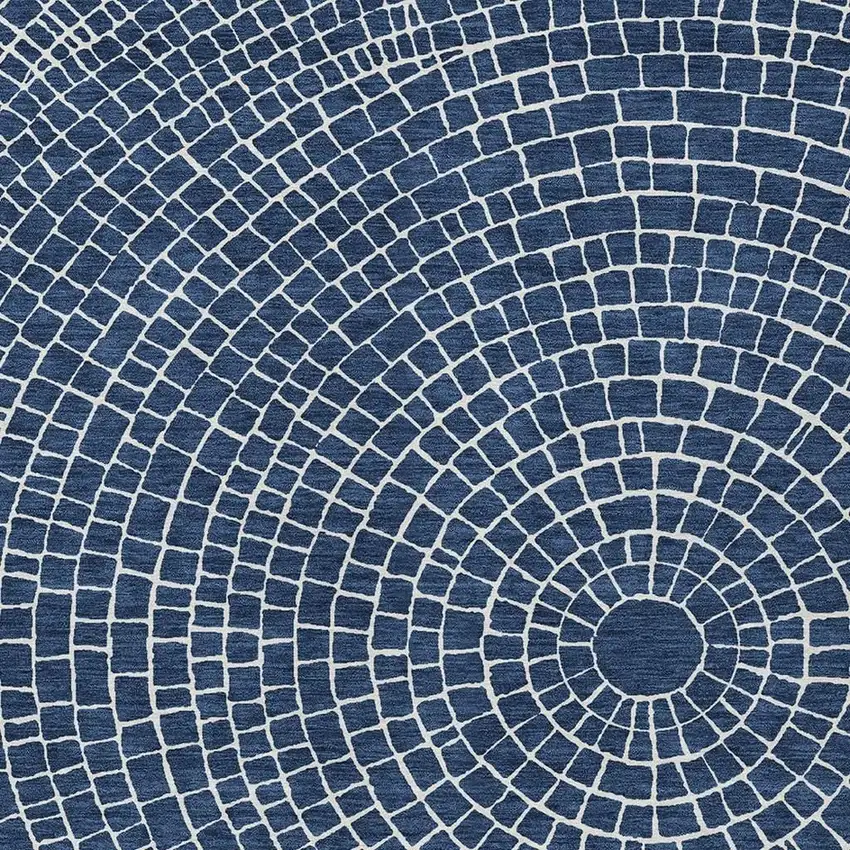 Navy Blue And Ivory Geometric Washable Indoor Outdoor Area Rug Photo 2