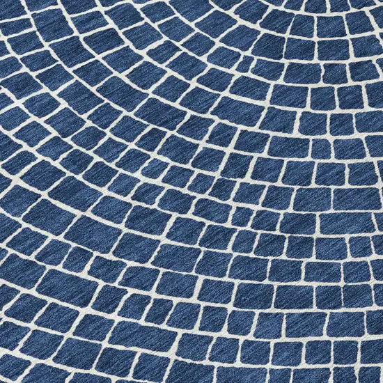 Navy Blue And Ivory Geometric Washable Indoor Outdoor Area Rug Photo 9