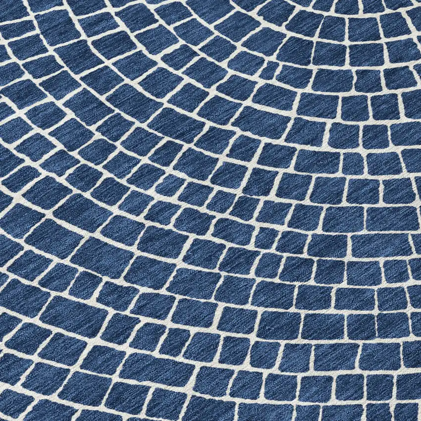 Navy Blue And Ivory Geometric Washable Indoor Outdoor Area Rug Photo 9