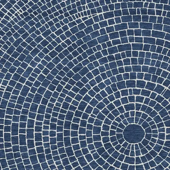 Navy Blue And Ivory Geometric Washable Indoor Outdoor Area Rug Photo 2