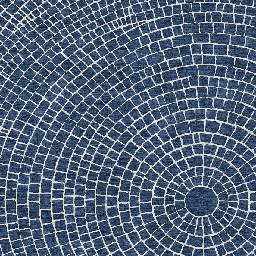 Navy Blue And Ivory Geometric Washable Indoor Outdoor Area Rug Photo 2