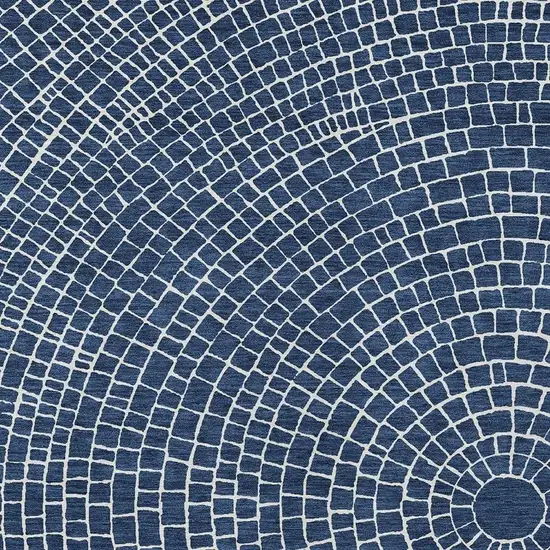Navy Blue And Ivory Geometric Washable Indoor Outdoor Area Rug Photo 2