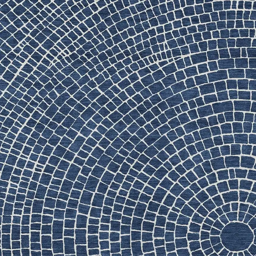 Navy Blue And Ivory Geometric Washable Indoor Outdoor Area Rug Photo 2