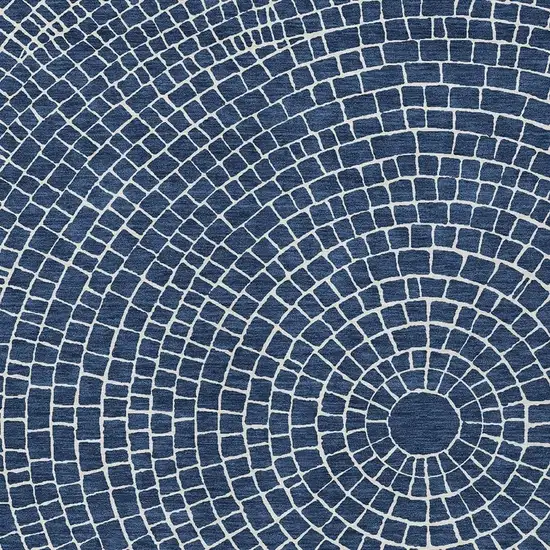 Navy Blue And Ivory Geometric Washable Indoor Outdoor Area Rug Photo 2