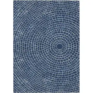 Photo of Navy Blue And Ivory Geometric Washable Indoor Outdoor Area Rug
