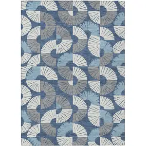 Photo of Navy Blue And Ivory Geometric Washable Indoor Outdoor Area Rug