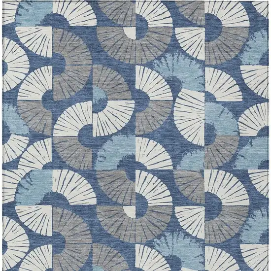 Navy Blue And Ivory Geometric Washable Indoor Outdoor Area Rug Photo 3