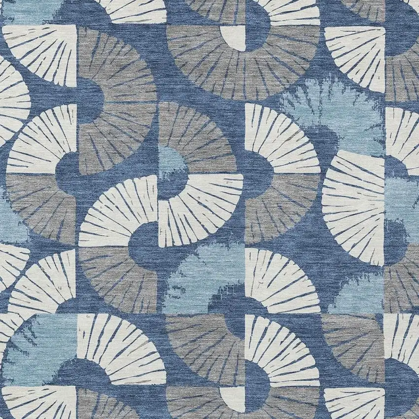 Navy Blue And Ivory Geometric Washable Indoor Outdoor Area Rug Photo 2