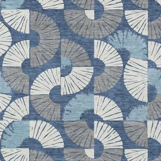 Navy Blue And Ivory Geometric Washable Indoor Outdoor Area Rug Photo 2